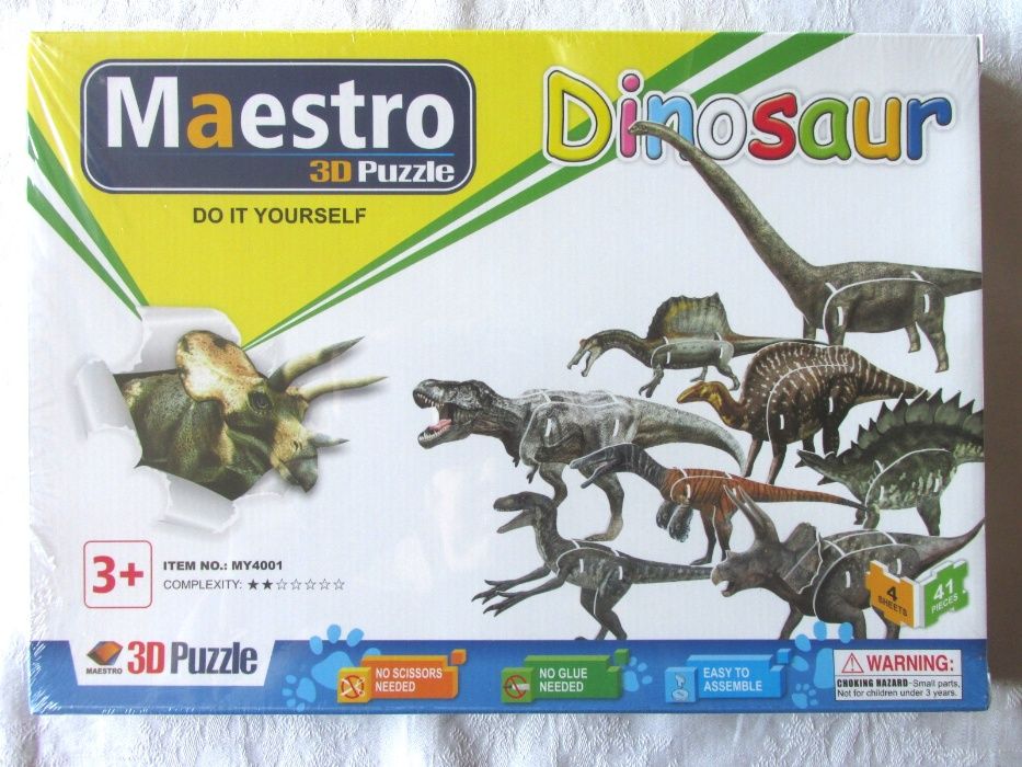 Puzzle 3D - 8 Dinozauri, 41 piese, joc constructie nou, cutie sigilata