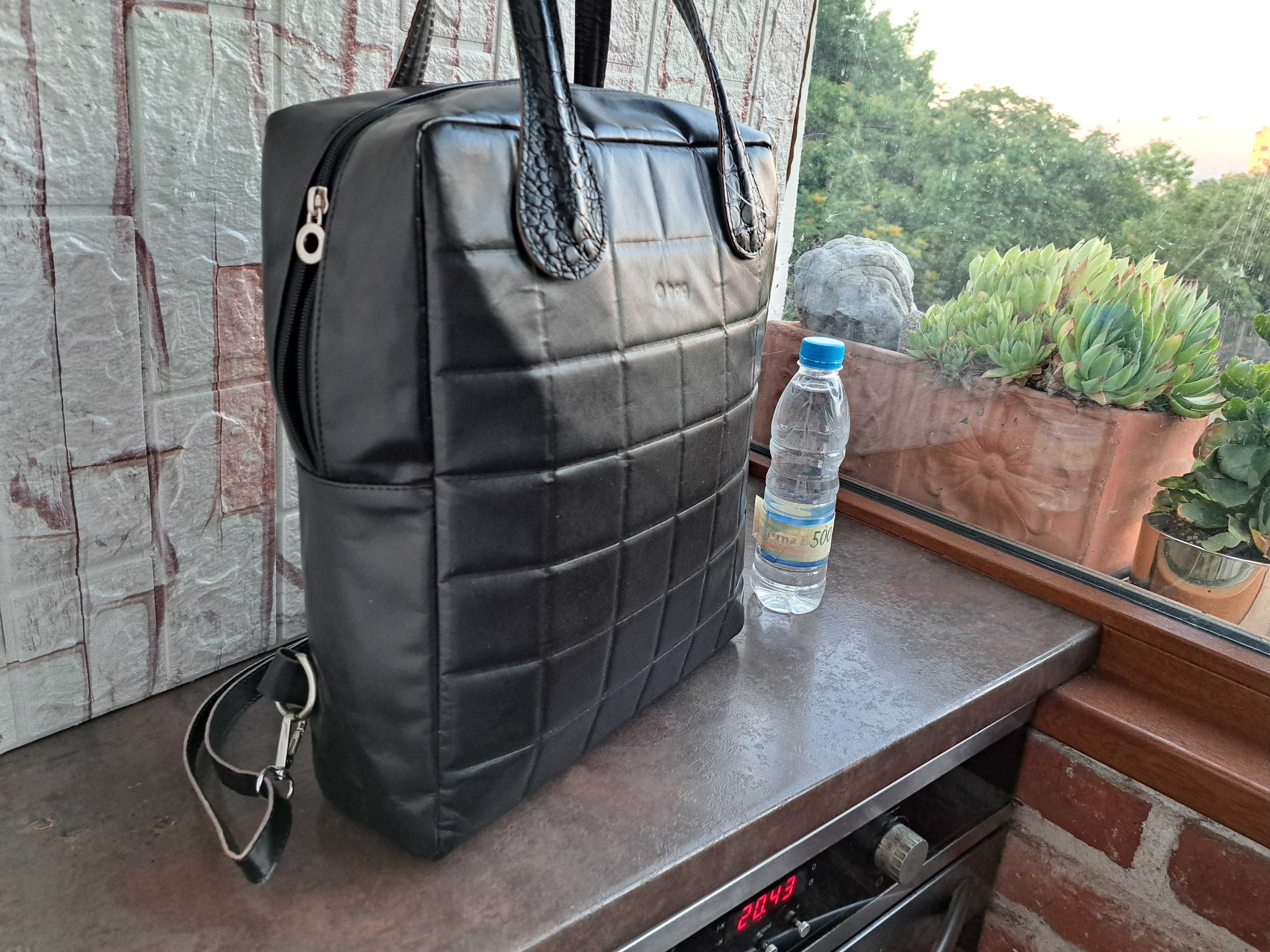 раница O bag,черна кожена чанта,о баг