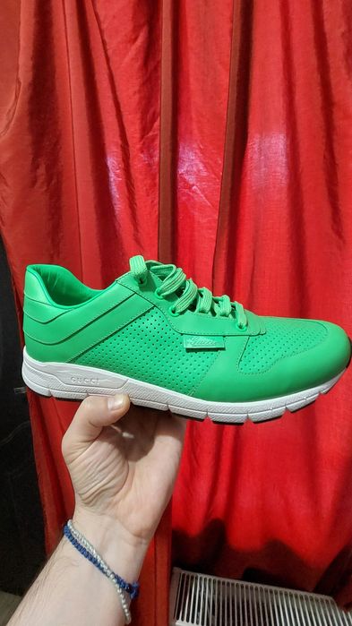Gucci Neon Green Leather Ipanema Logo Running Sneakers