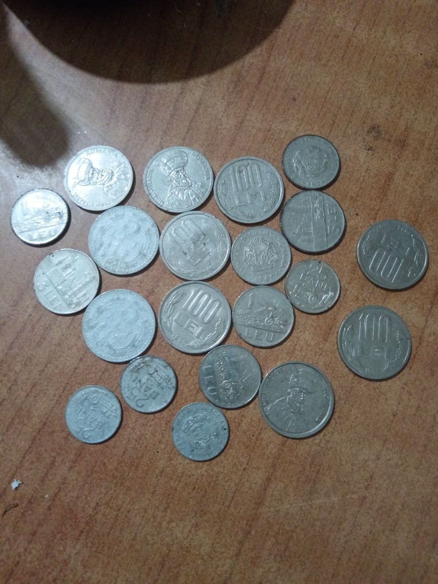 monede vechi 1 leu  3 lei 5lei 25 bani 100 lei