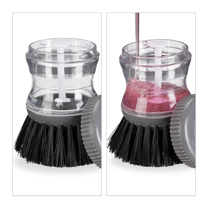 Perie de vase cu dispenser de detergent 60 ml cu peri duri gri