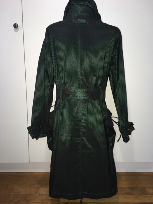 Френски нов бутиков шлифер тренч L Clara Couture зелен черно райе