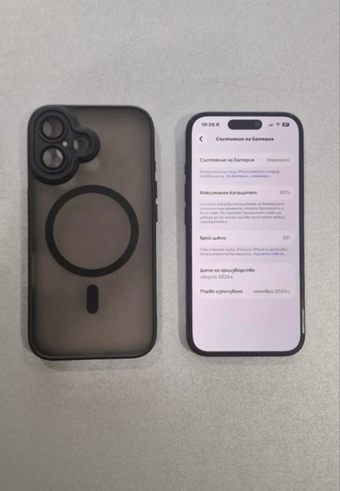 iPhone 16 128GB Черен – Като нов, 1 година гаранция, батерия 92%