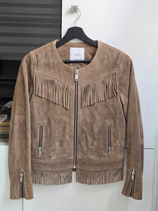 Jacheta din piele întoarsă (suede) cu franjuri de la Mango