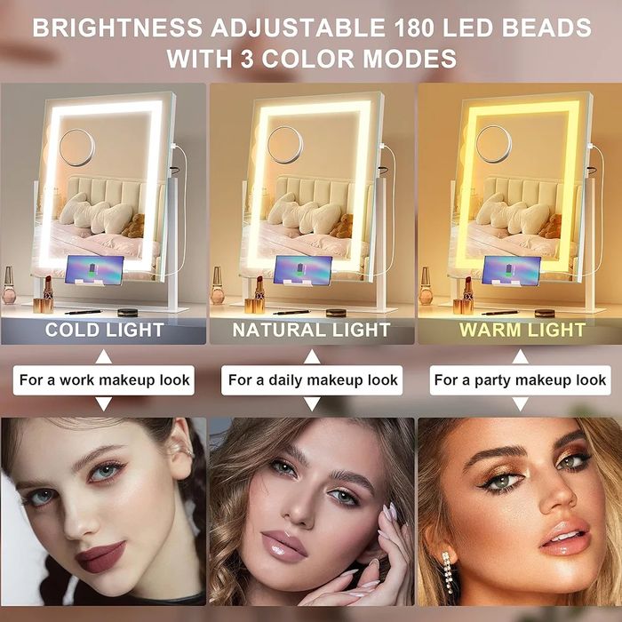 Гримьорско LED  Козметично огледало USB порт за зареждане