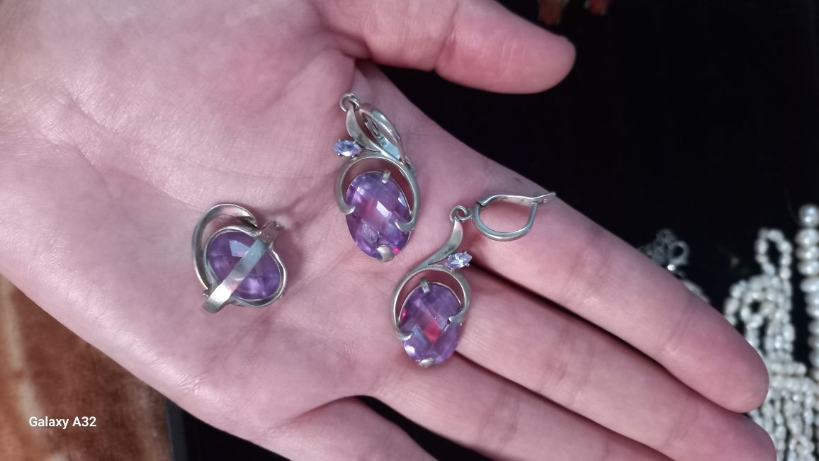 Серебрянный Свадебный комплект сережки и колечко, 925 проба