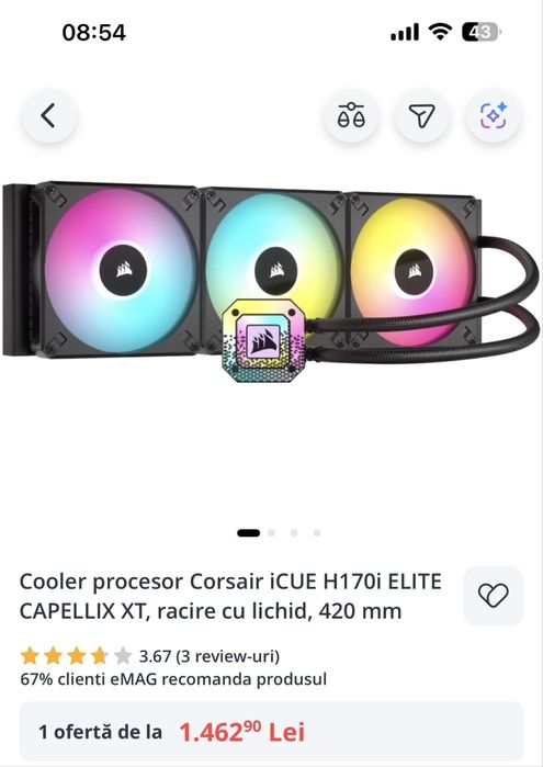 Cooler Corsair iCUE H170i Elite Capellix XT- NOU
