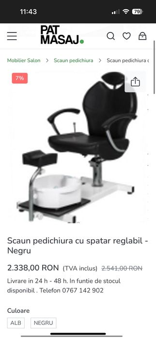 Scaun pedichiură cu spătar reglabil !