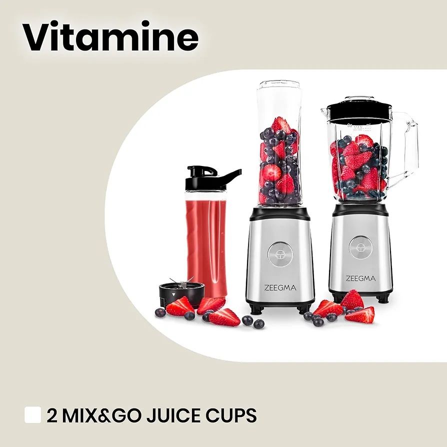 Блендер Zeegma Vitamine, Мелничка за кафе,1050W,Кана1л,2 бутилки 600мл