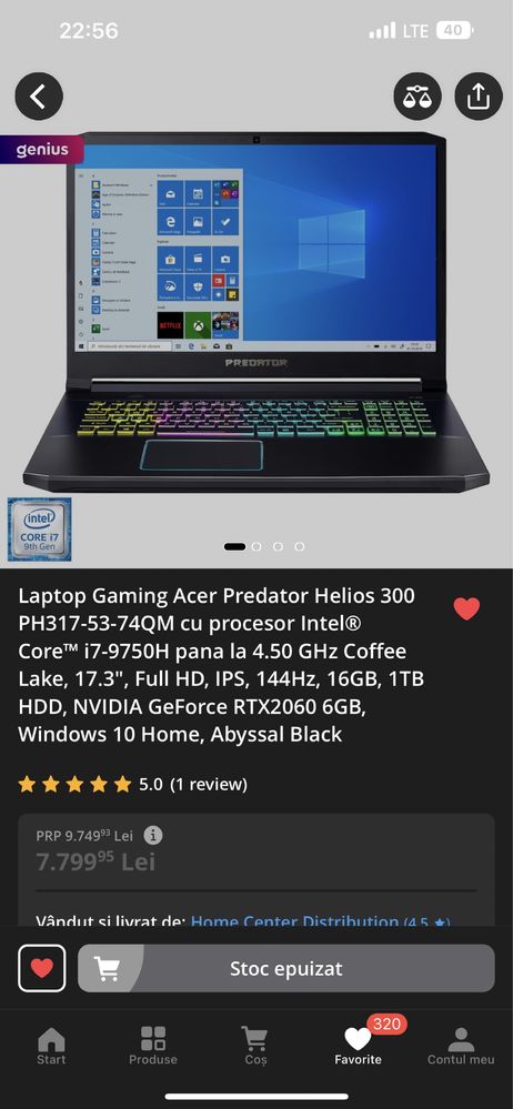 Laptop Acer Predator Helios 300 PH317-53-74QM