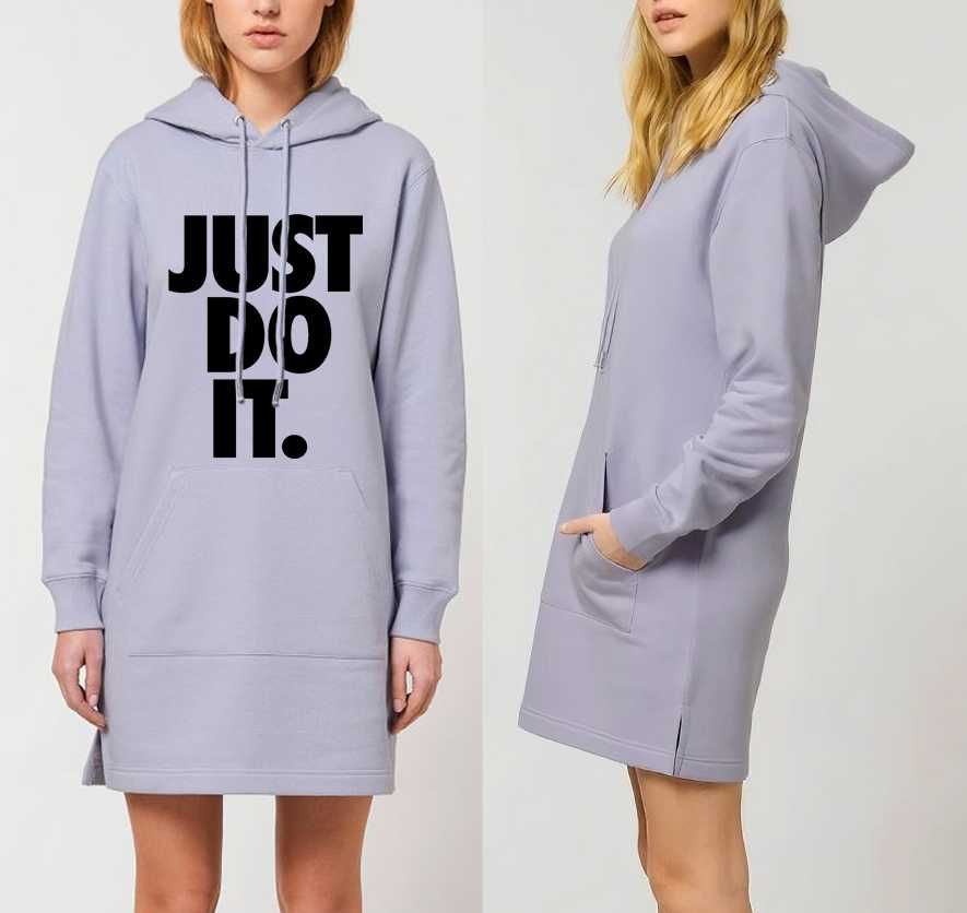 ХИТ 2025! Дамски дизайнерски суичър JUST DO IT, тип рокля! Два цвята!