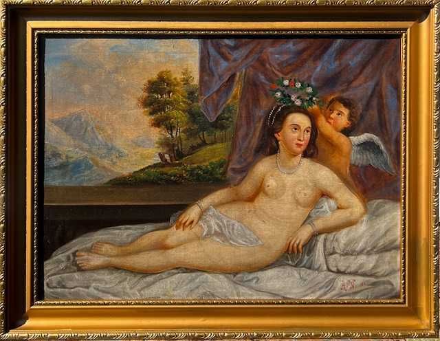 SUPERB tablou VECHI de SEC XIX, ulei/panza/cart, semnat, datat 1882