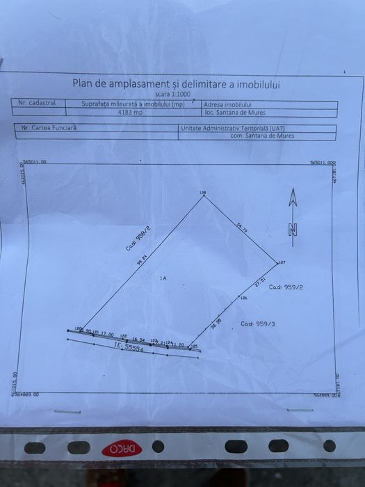 Teren intravilan 4183mp Santana de Mures Str. Pasunii