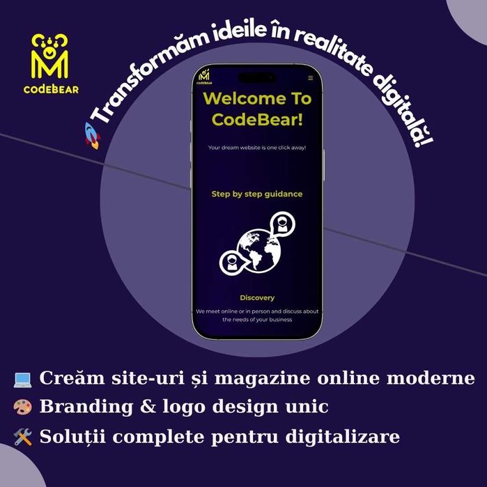 CodeBear – site web & aplicații 100% custom React / Next.js / Node.js