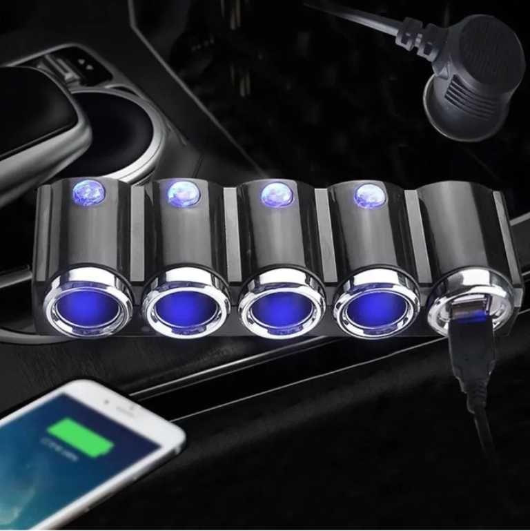 Разклонител за Запалка с 4 гнезда - 2 USB, 12-24V.