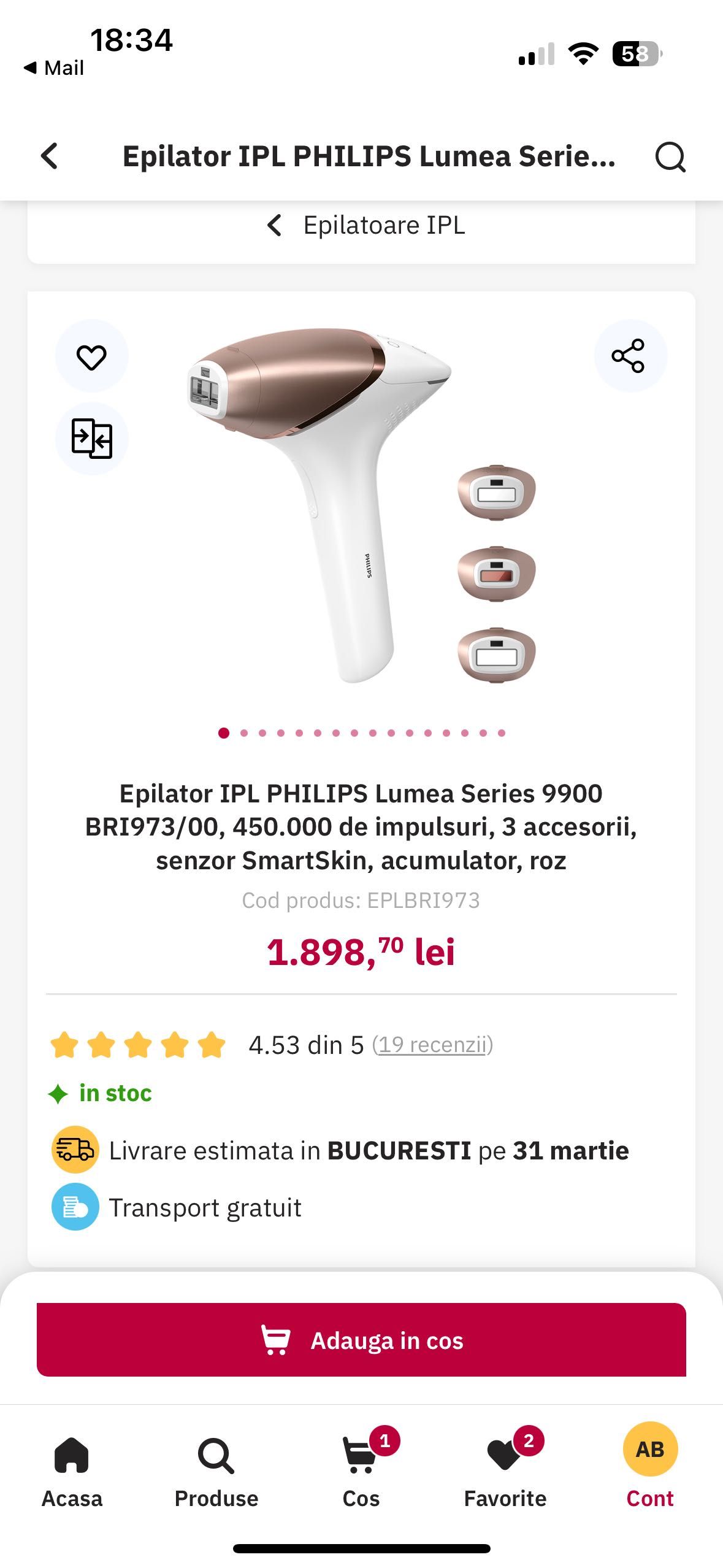 Epilator IPL PHILIPS Lumea Series 9900 BRI973/00