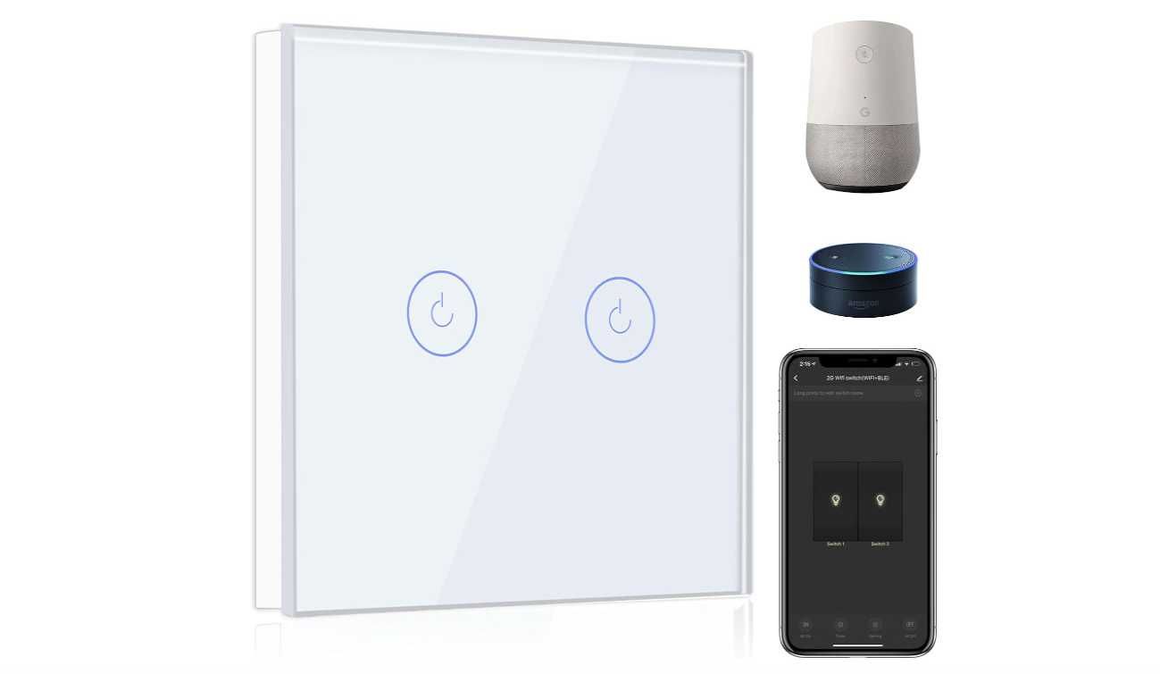 Intrerupator smart cu touch Wi-Fi, 2 canale, Alexa, Alb, Negociabil