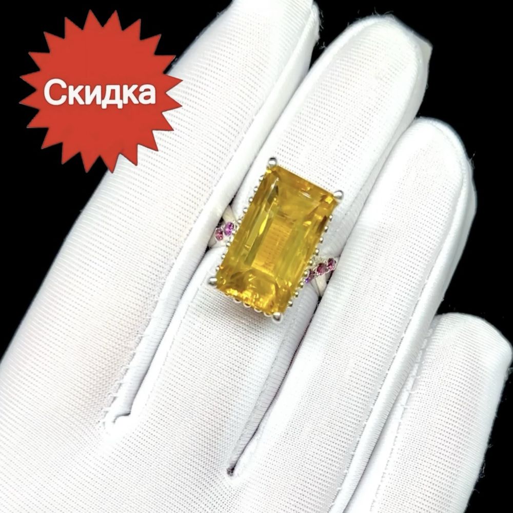 Распродажа! Кольцо с крупным натуральным Цитрином. Эксклюзив