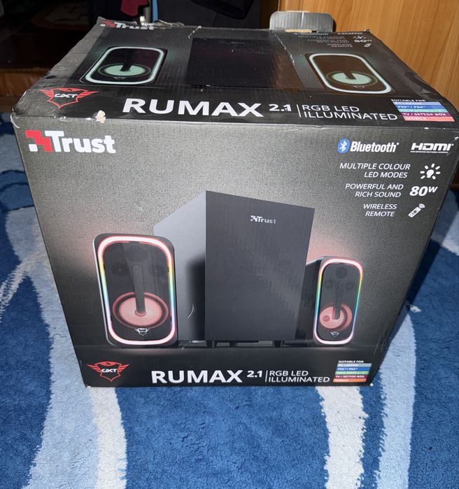 Boxe 2.1 40W Bluetooth RGB Trust subwoofer Telecomanda USB HDMI Nou