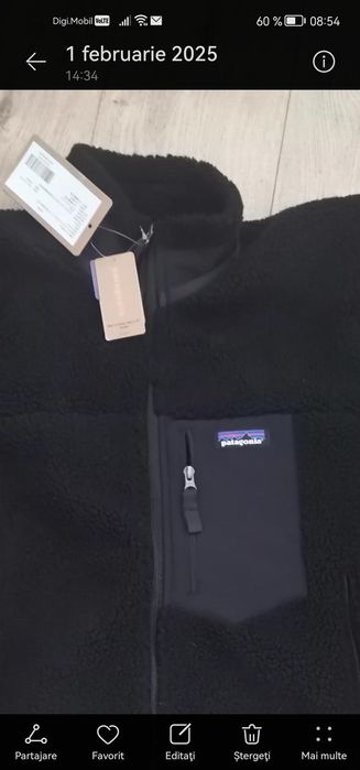 Geaca Patagonia Fleece M .Noua cu etichetă ...Culoare -Negru .Preț 370