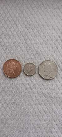 Монети 2 пенса 1996г.,5 пенса 1992г,50 пенса 1997г