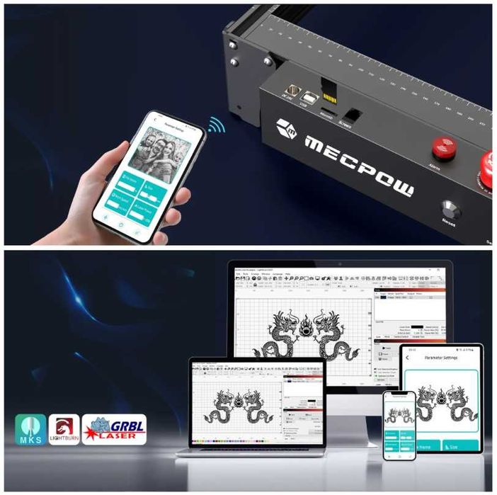 Laser Cnc Mecpow x5Pro, 33W Optic, 600x600mm + Air assist, WiFi - NOU