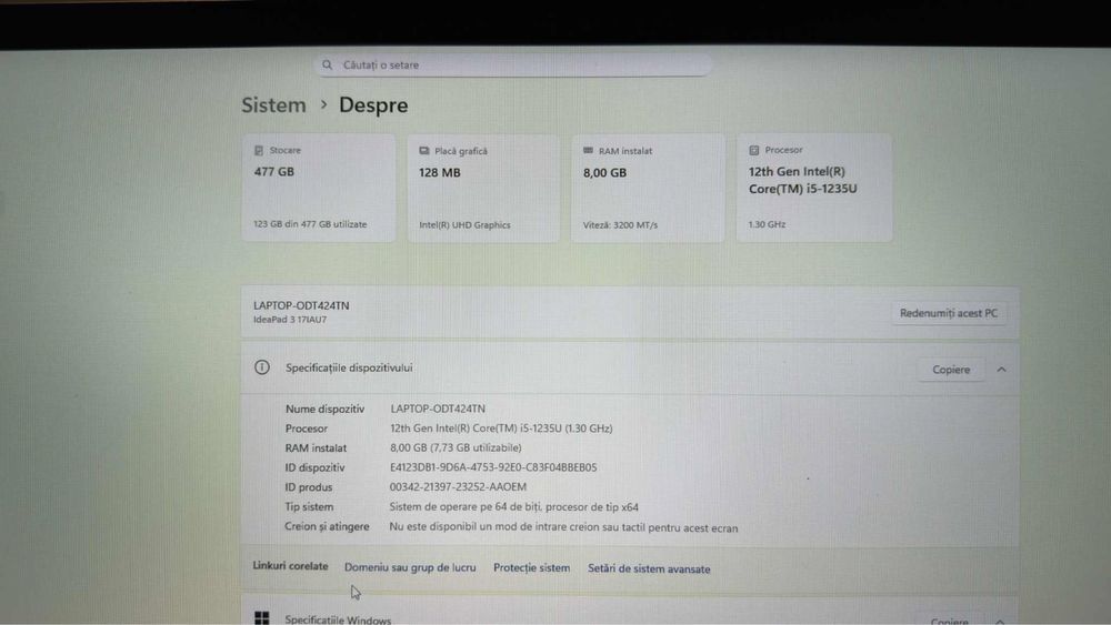 Vând/ Schinb Laptop Lenovo IdeaPad 3 17IAU7 8 GB RAM 512 GB memorie