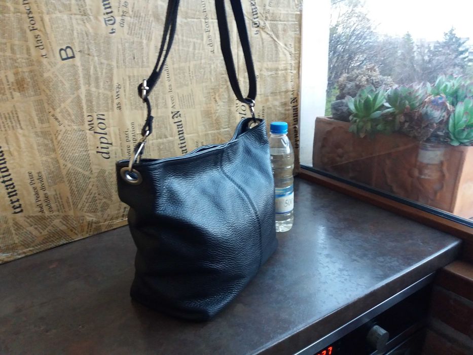 дамска чанта,черна малка кожена торба-естествена кожа