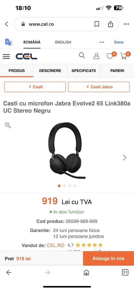 Casti Jabra Evolve 2 65