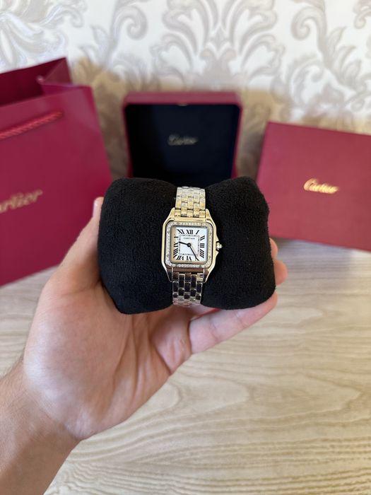 Cartier Panthere Diamond часы женские 27 мм, безель покрыт бриллиантом