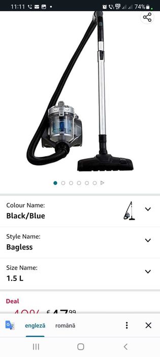 Цилиндрична прахосмукачка без торба AmazonBasics, 1,5 L, 700 W