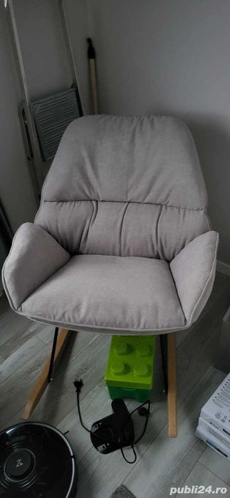 Balasoar gri din poliester si lemn, Fotoliu