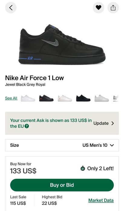 Оригинални черни Airforce 1 Low Jewel Black Grey Royal 44