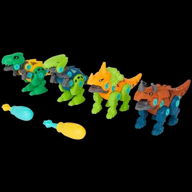 Set cu 4 dinozauri de construit pentru copii,  2 Surubelnite 20cm