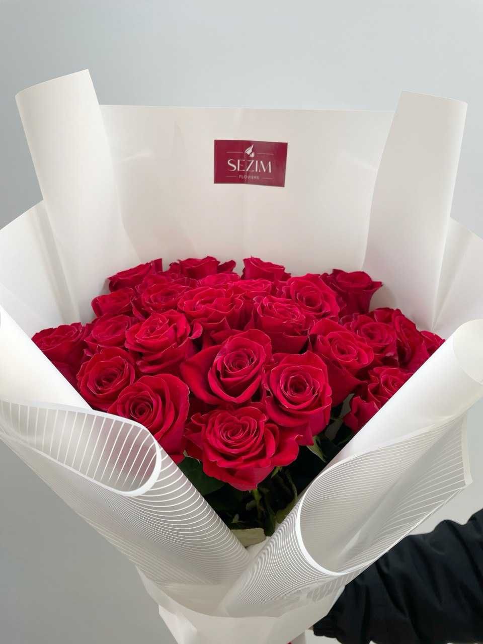 Акция на 25 красных роз по 600 тенге 50см Цветы Гулдер Доставка