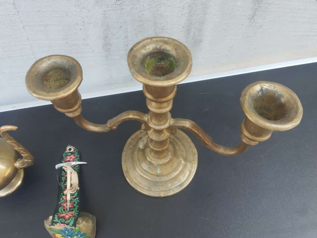 Месингов свещник 3ка , малък ибрик , чан / хлопка