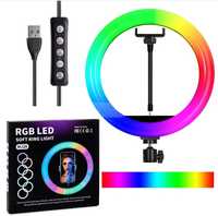 Кольцевая селфи-лампа цветная 33 см RGB MJ33 см, держателем для смартф