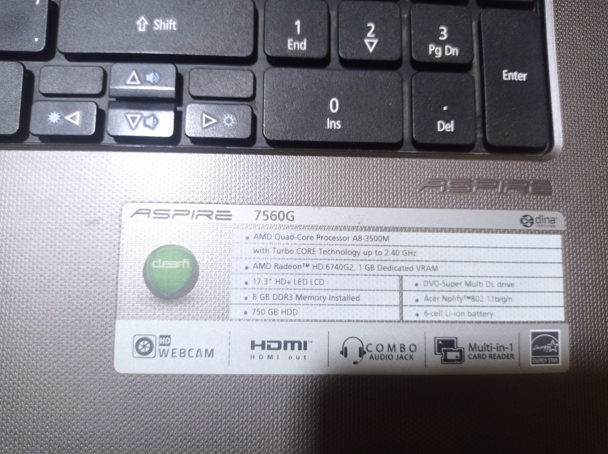 Notebook Acer aspire 7560g