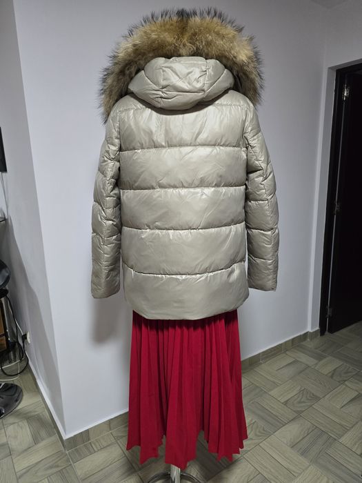 Geaca cu blana naturala de vulpe, interior puf de gasca