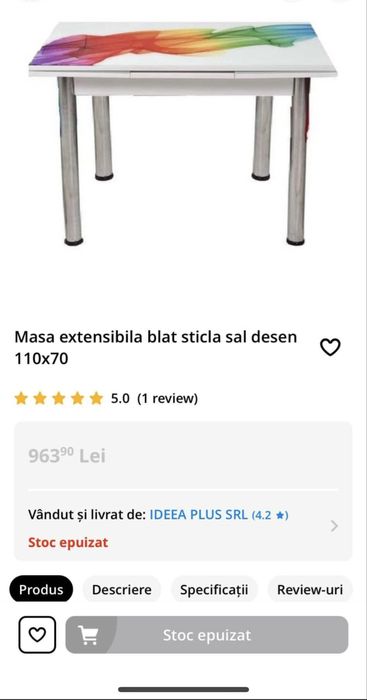 Masa extensibila cu blat de sticla