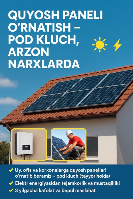 Quyosh paneli o‘rnatish – Pod kluch, arzon narxlarda