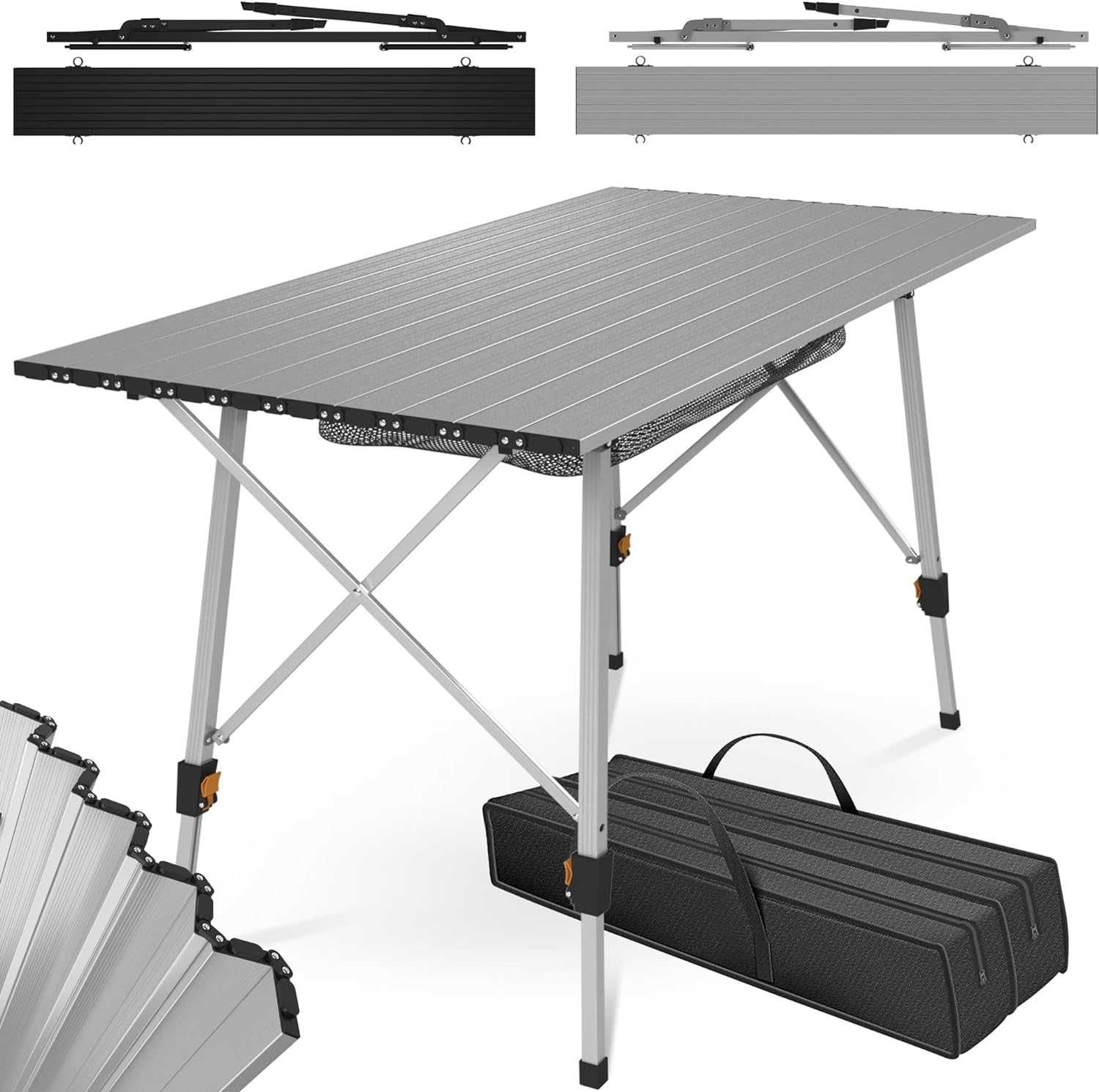 Masă de camping pliabilă reglabilă în înălțime, 90 x 45 cm, aluminiu
