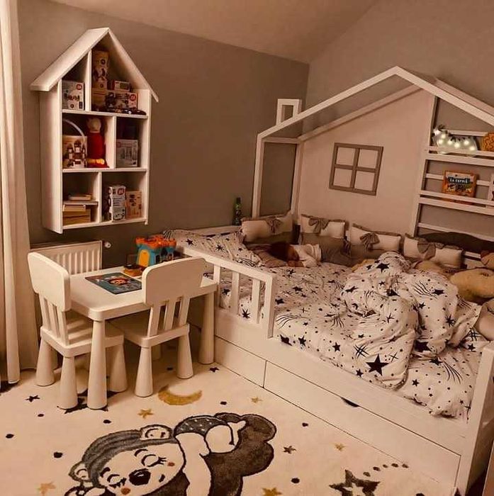 Patut bebe pat casuta pat montessori pat din lemn natural mobila copil