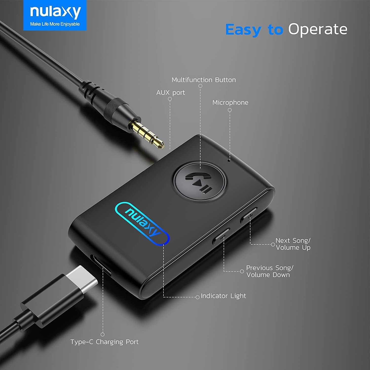 Nulaxy Bluetooth 5.0 трансмитер за телефон,Stereo