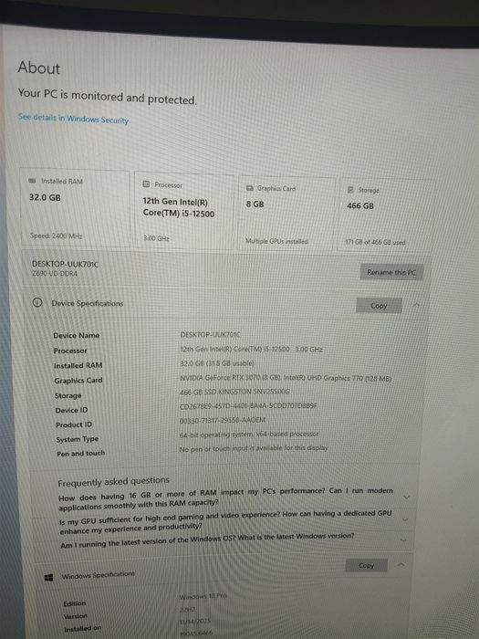 Vând pc gaming 3070