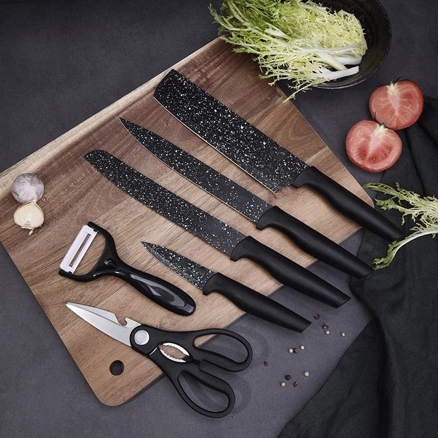 Набор кухонных ножей из нержавеющей стали с чёрным покрытием