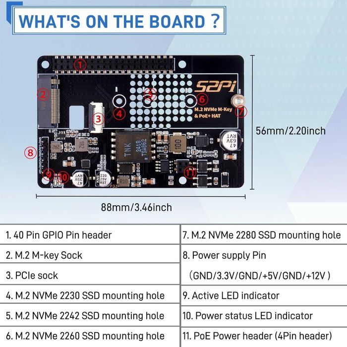 Placa extensie GeeekPi P33 M.2 NVME M-Key PoE+Hat Raspberry Pi 5 SSD