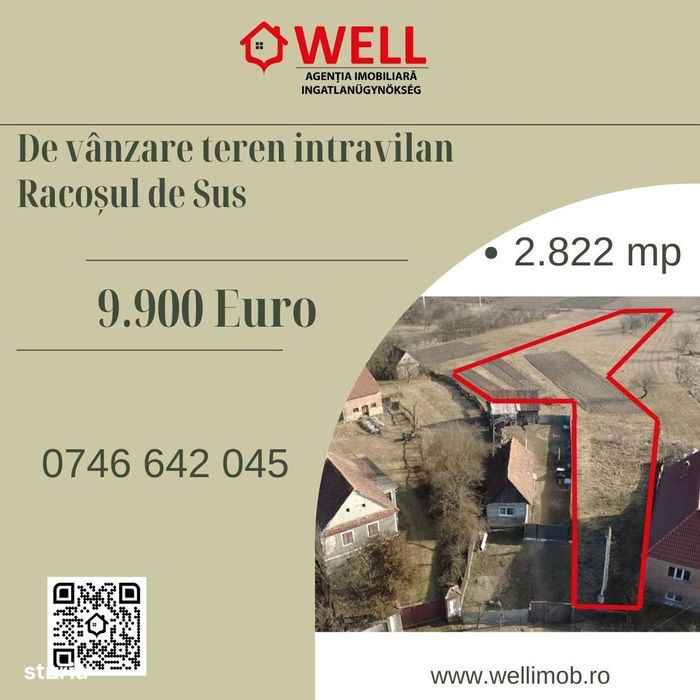 Teren intravilan de vânzare pentru construcții în Racoșul de sus