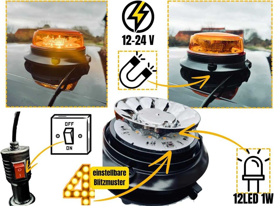 Аварийна лампа с магнит за автомобили Камиони Трактор 12/24V