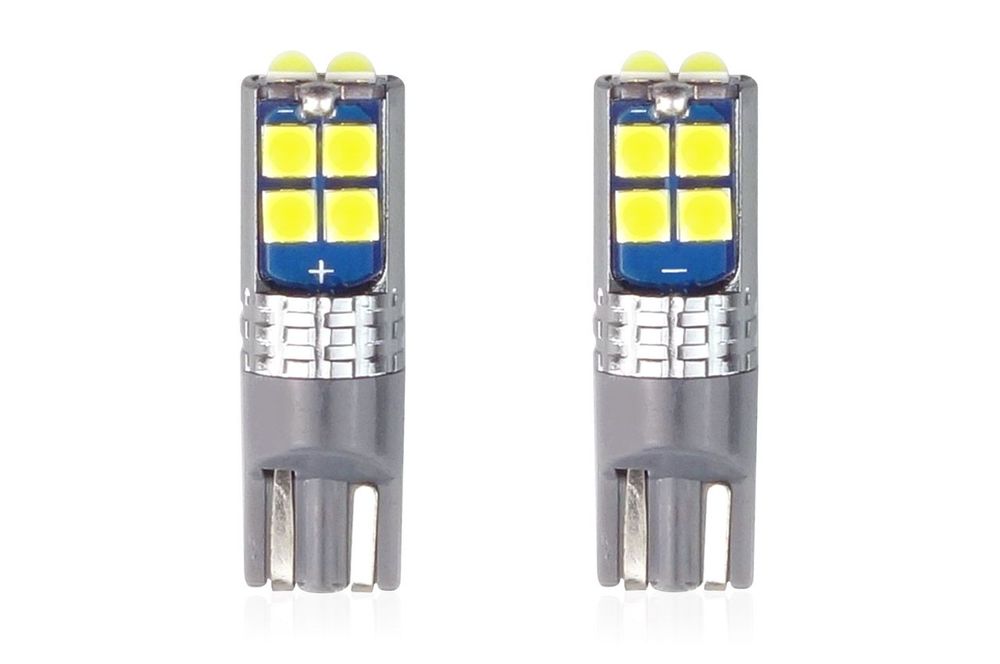 Bec de pozitie tip LED CANBUS, T10 W2.1x9.5 W5W, 12V-24V, 10 LED SMD 3030, culoare alb, AMIO, set 2 buc